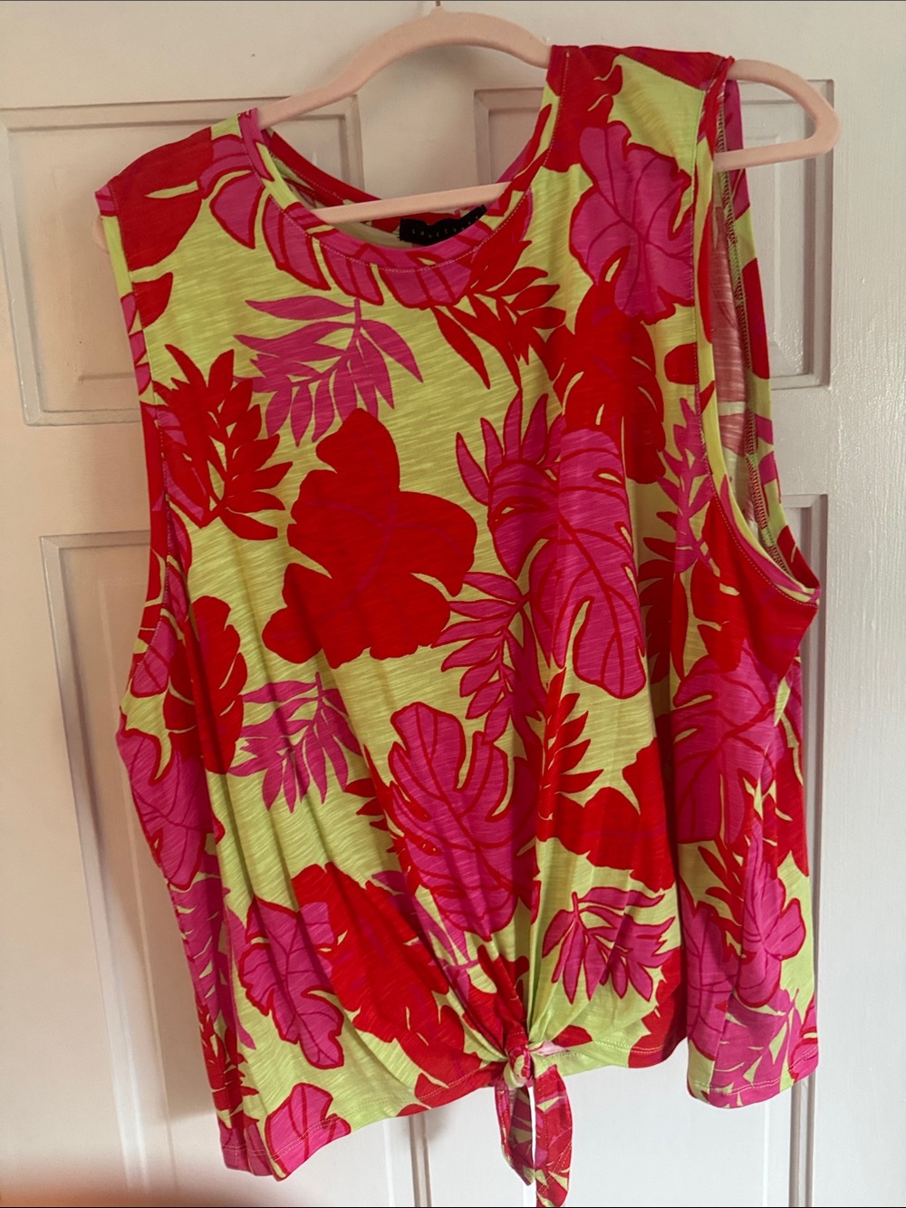 Sanctuary Lime Tank Top with Pink & Red Floral Print